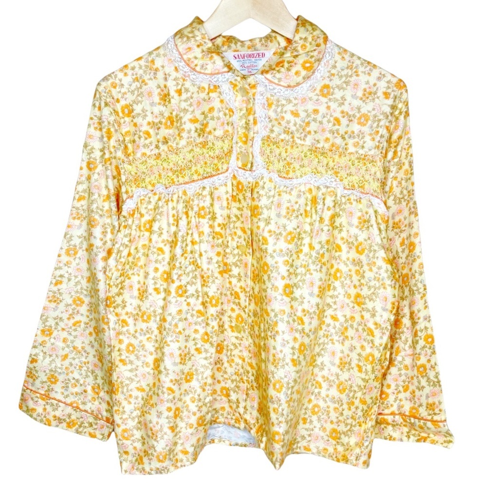 Vintage 50s Radlee Sanforized Yellow Floral Flannel Pajama Top